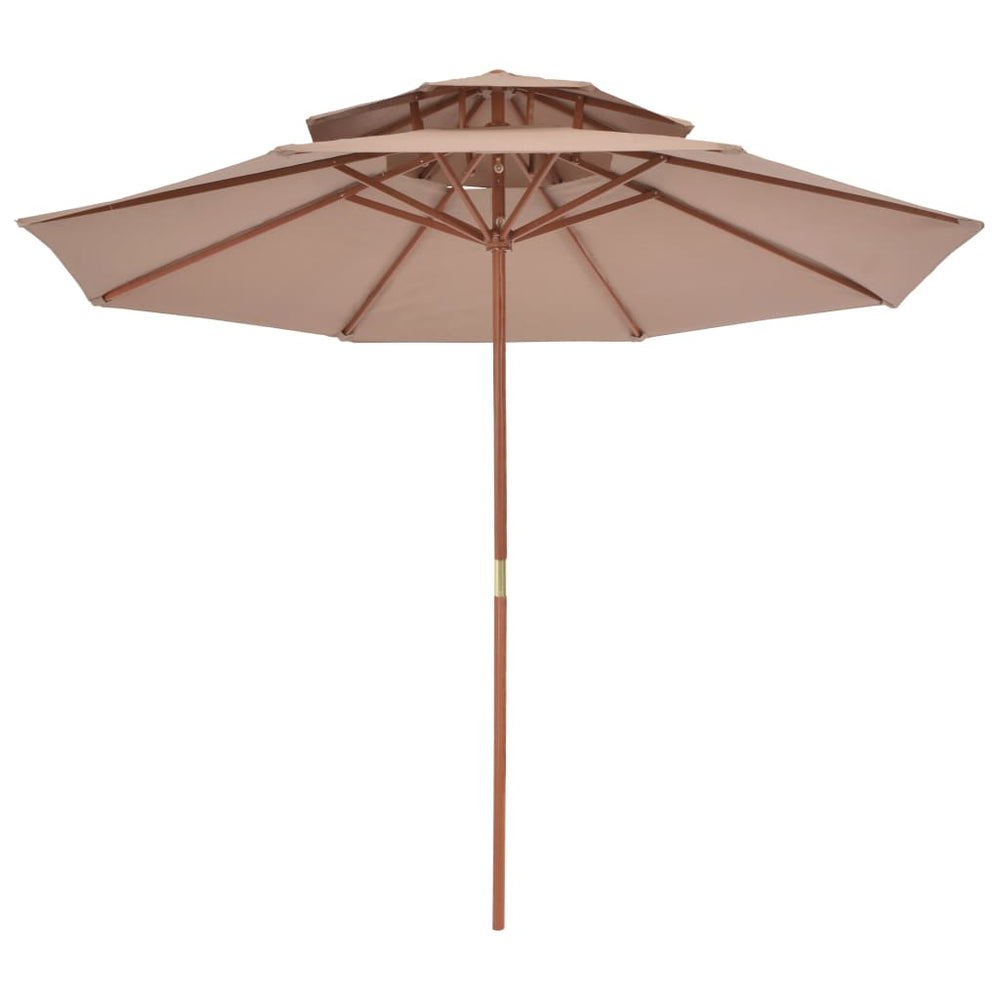 Skėtis su mediniu stulpu, taupe, 270cm, su dvigubu stogu