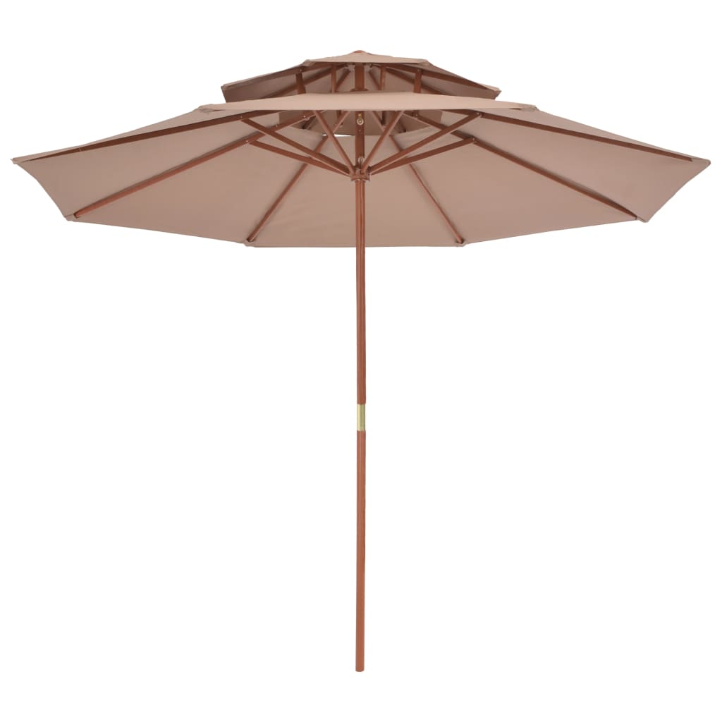 Skėtis su mediniu stulpu, taupe, 270cm, su dvigubu stogu
