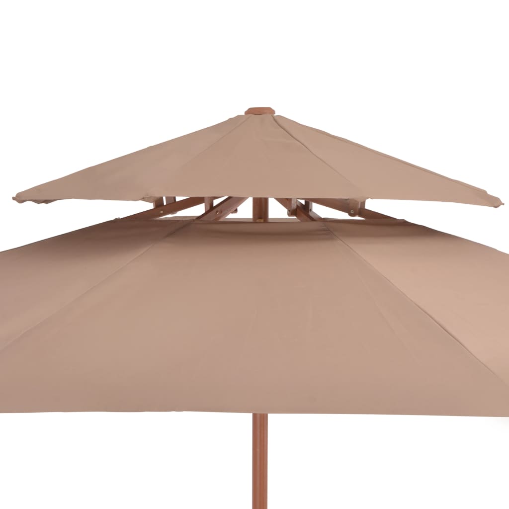 Skėtis su mediniu stulpu, taupe, 270cm, su dvigubu stogu