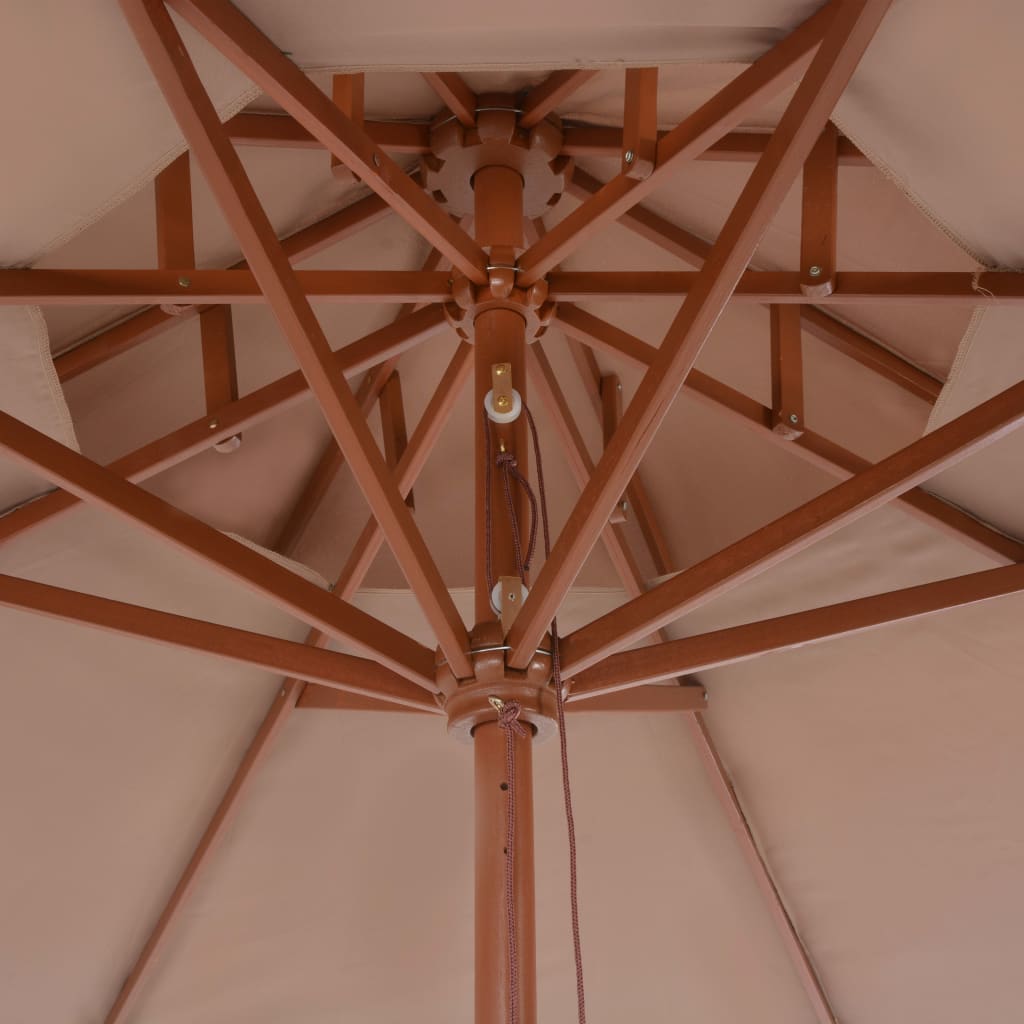 Skėtis su mediniu stulpu, taupe, 270cm, su dvigubu stogu
