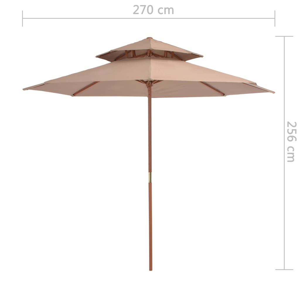 Skėtis su mediniu stulpu, taupe, 270cm, su dvigubu stogu