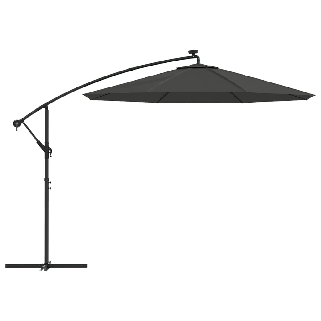 Gembinis skėtis su LED ir plieniniu stulpu, antracito, 300cm