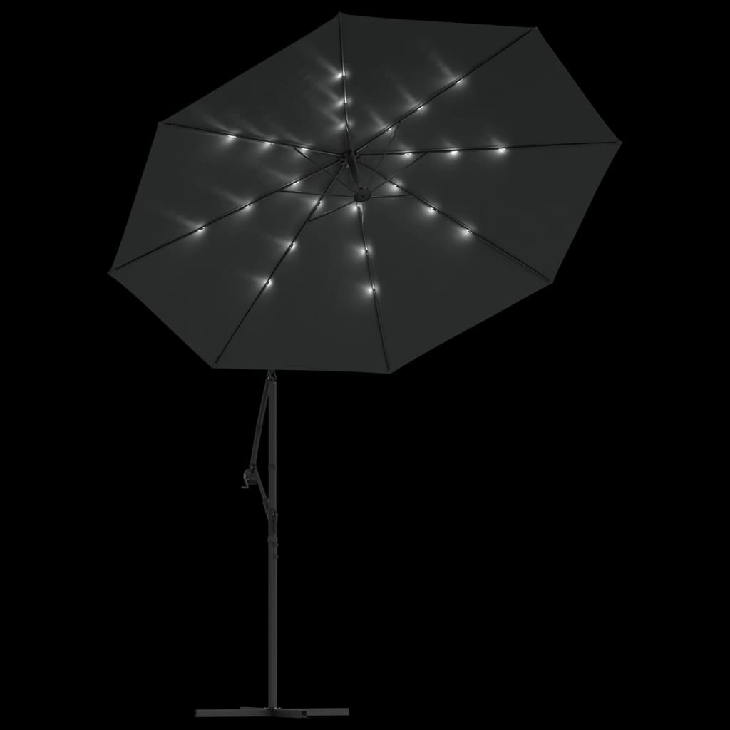 Gembinis skėtis su LED ir plieniniu stulpu, antracito, 300cm