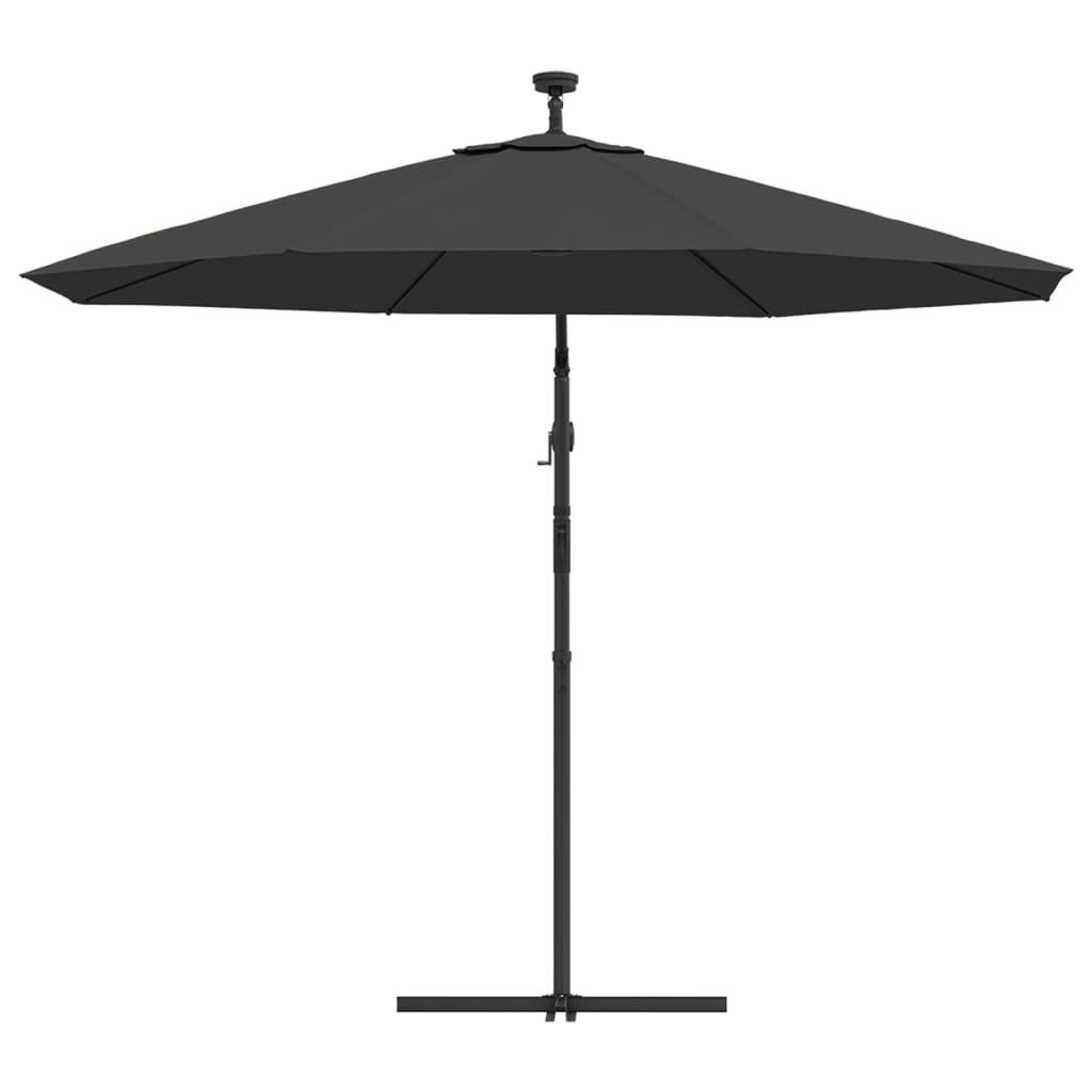 Gembinis skėtis su LED ir plieniniu stulpu, antracito, 300cm