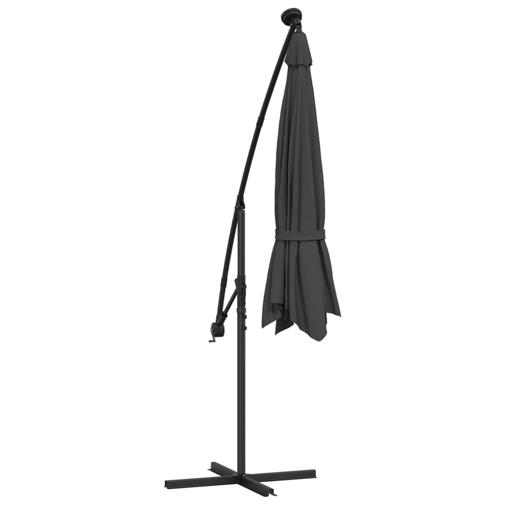 Gembinis skėtis su LED ir plieniniu stulpu, antracito, 300cm