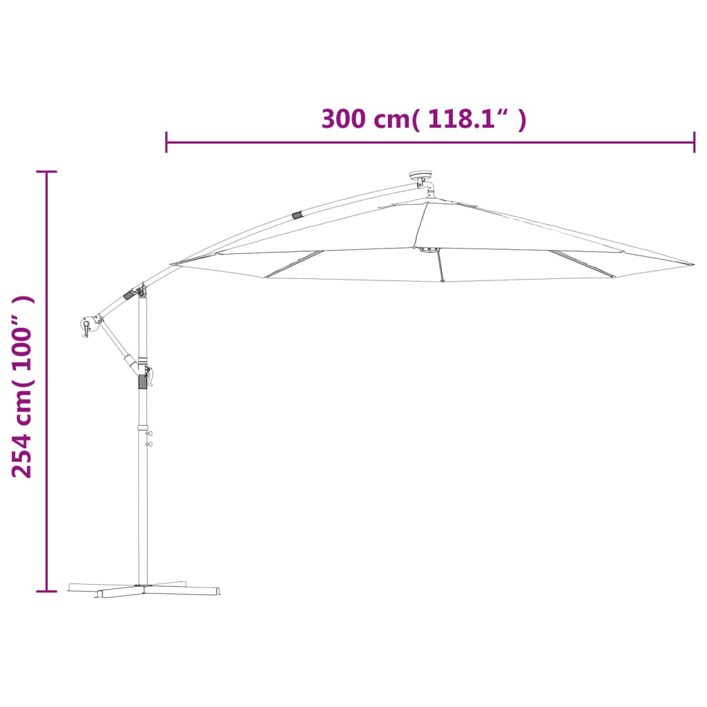 Konsole LED dārza saulessargs ARLO, pelēkbrūns, 300x254cm