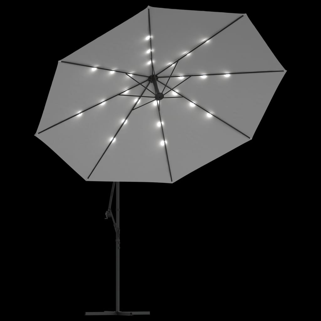 Gembinis skėtis su LED ir metaliniu stulpu, smėlio, 350cm