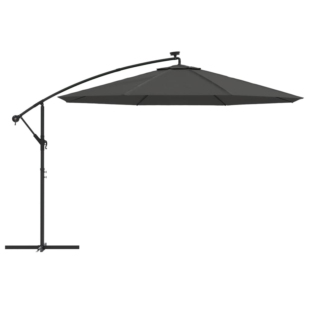 Gembinis skėtis su LED ir metaliniu stulpu, antracito, 350cm