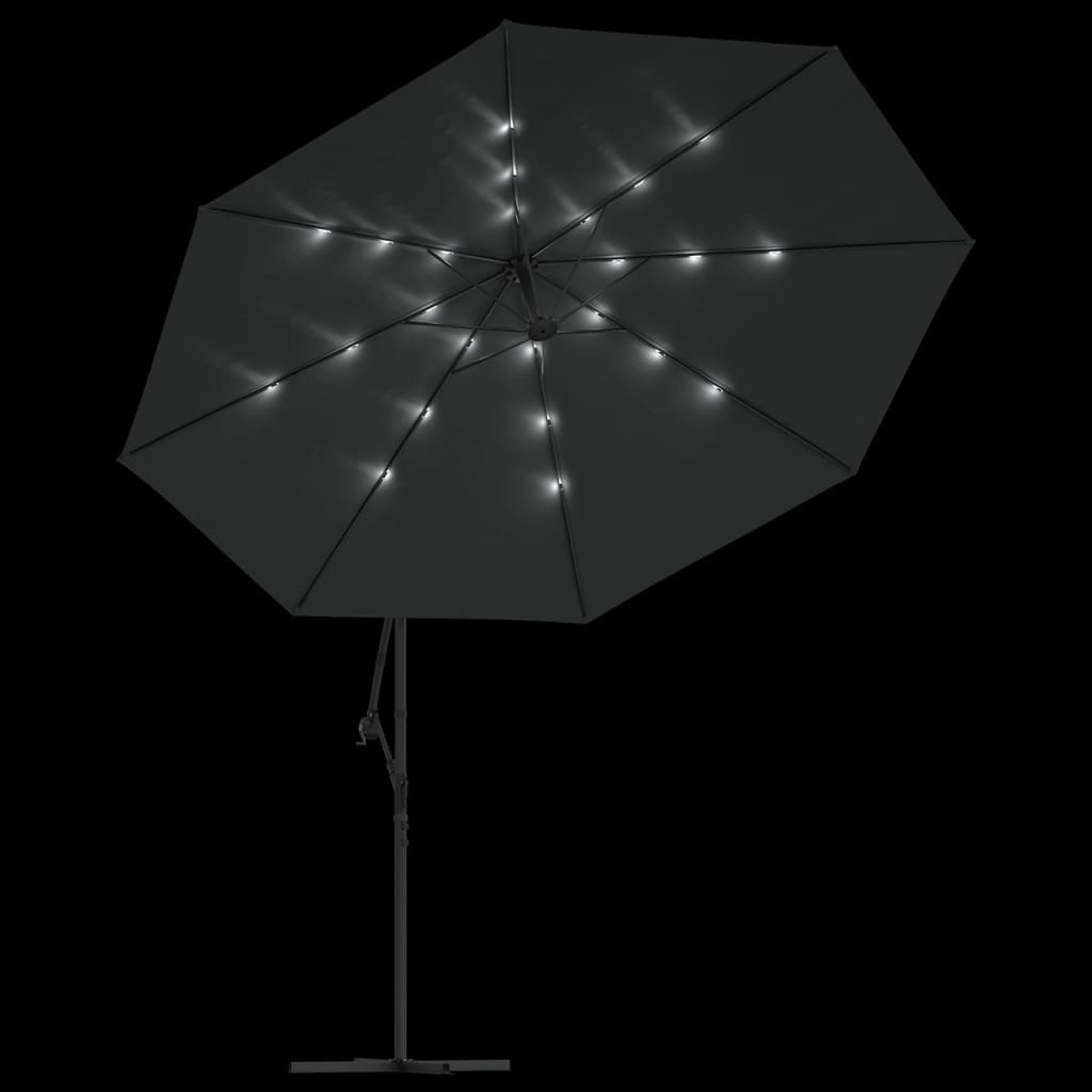 Gembinis skėtis su LED ir metaliniu stulpu, antracito, 350cm