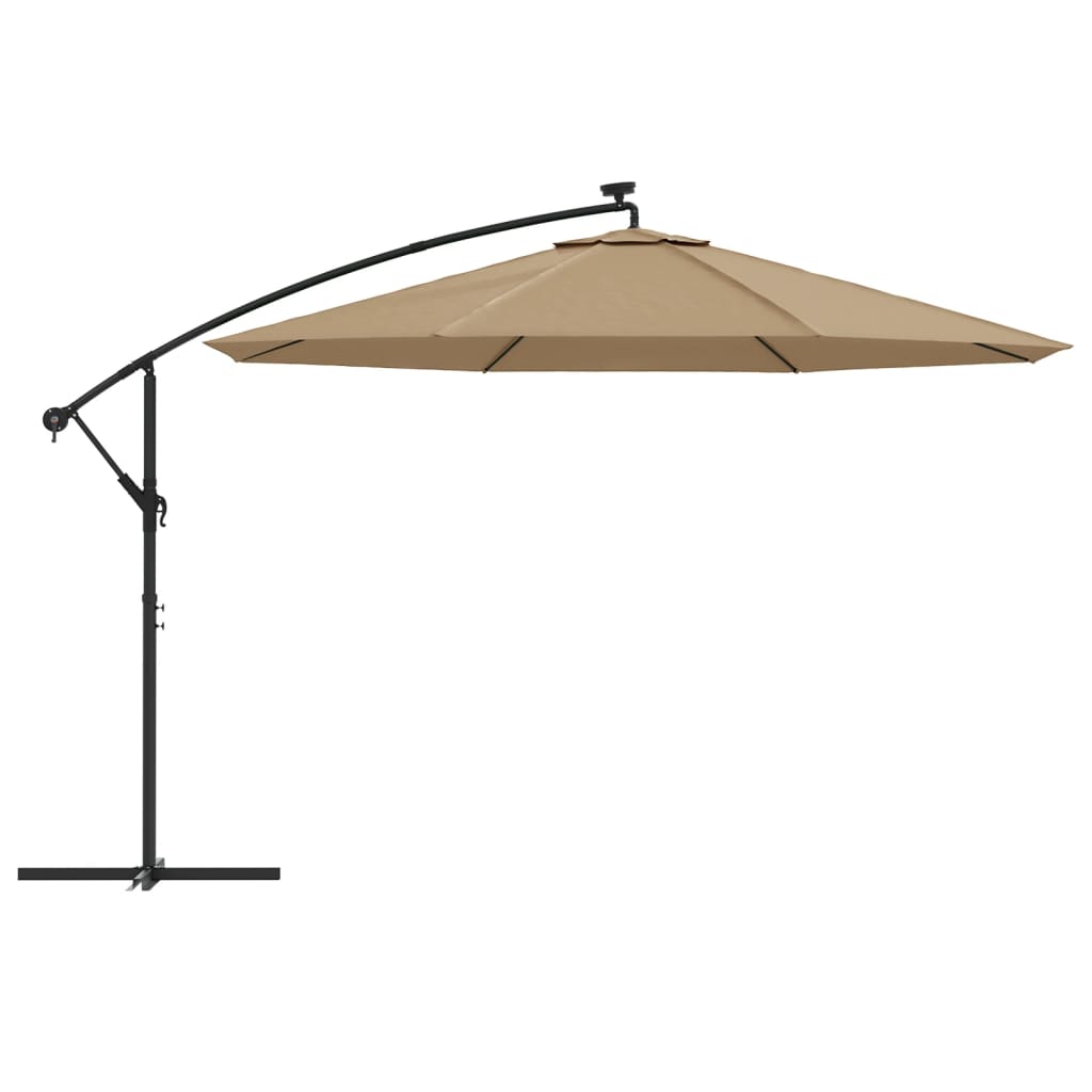 Gembinis skėtis su LED ir metaliniu stulpu, taupe, 350cm