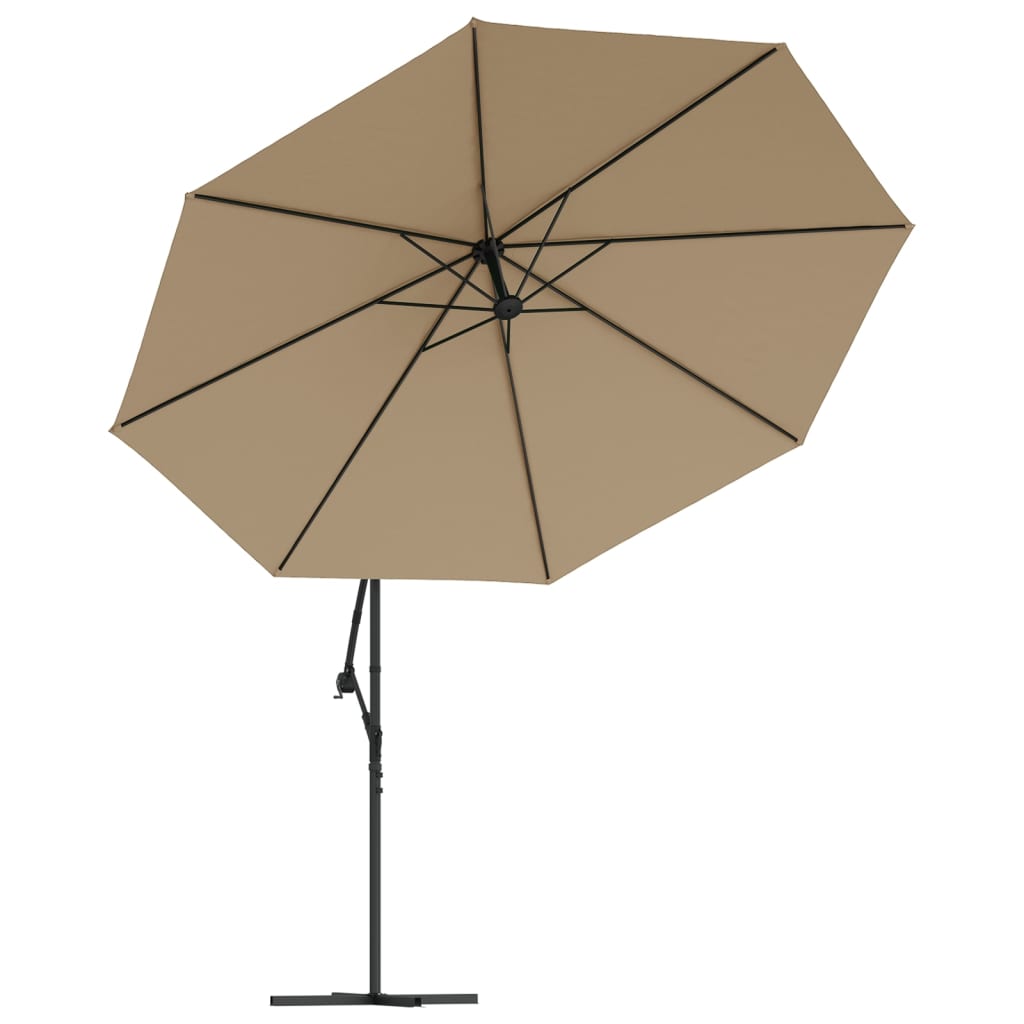 Gembinis skėtis su LED ir metaliniu stulpu, taupe, 350cm
