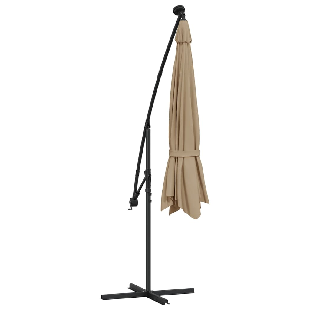 Gembinis skėtis su LED ir metaliniu stulpu, taupe, 350cm