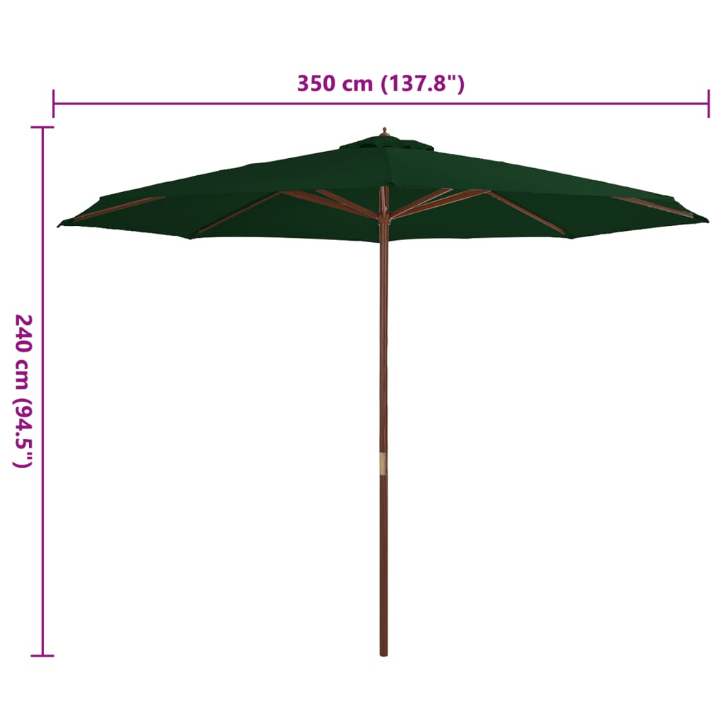 Lauko skėtis su mediniu stulpu, žalios spalvos, 350cm