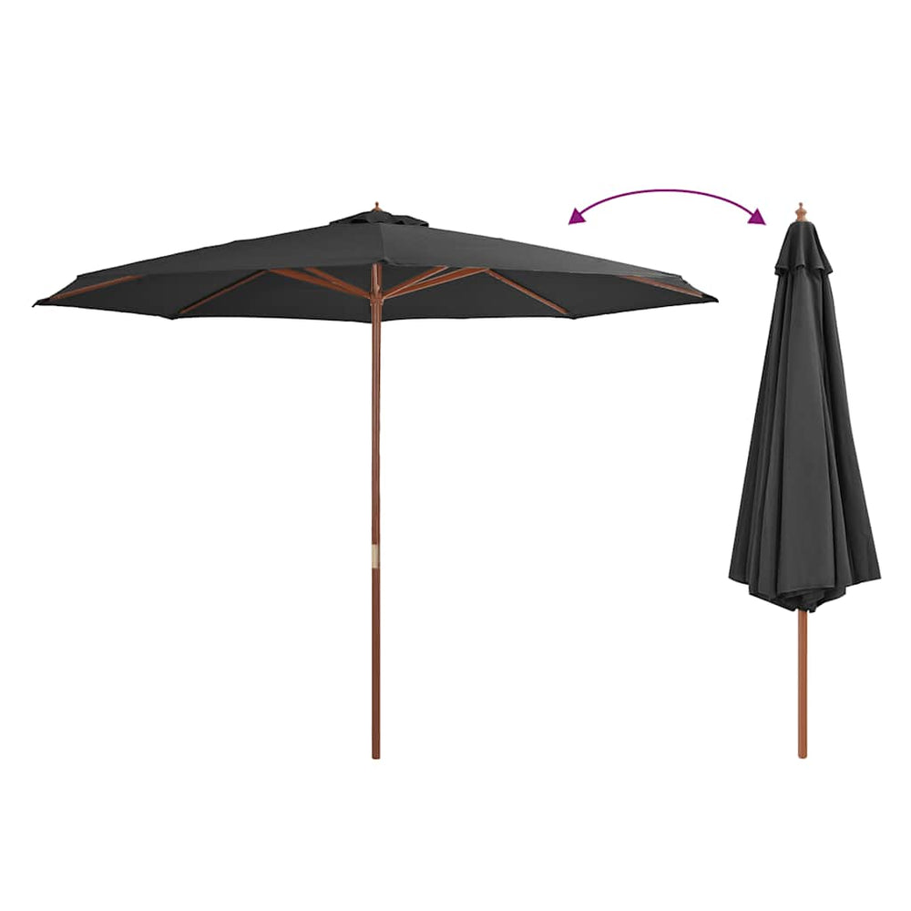 Lauko skėtis su mediniu stulpu, antracito spalvos, 350cm