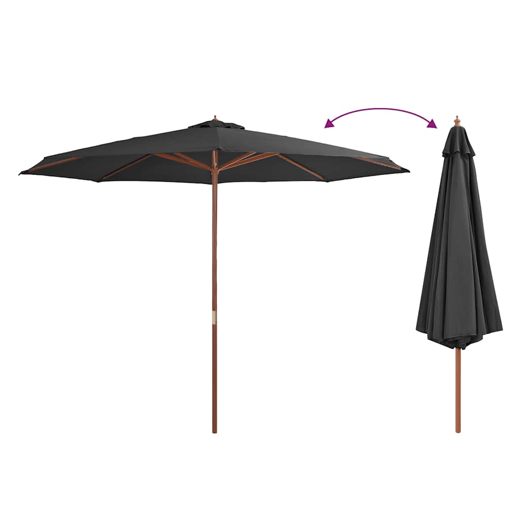Lauko skėtis su mediniu stulpu, antracito spalvos, 350cm