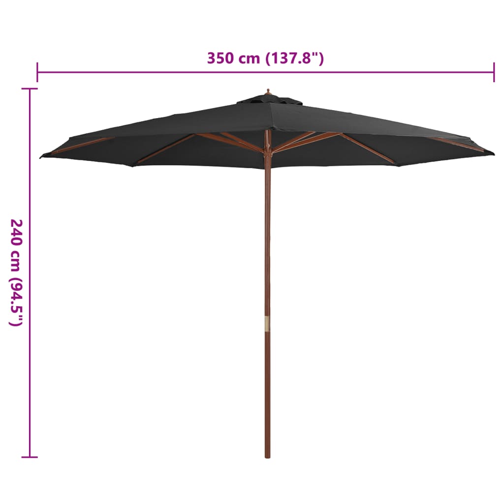 Lauko skėtis su mediniu stulpu, antracito spalvos, 350cm