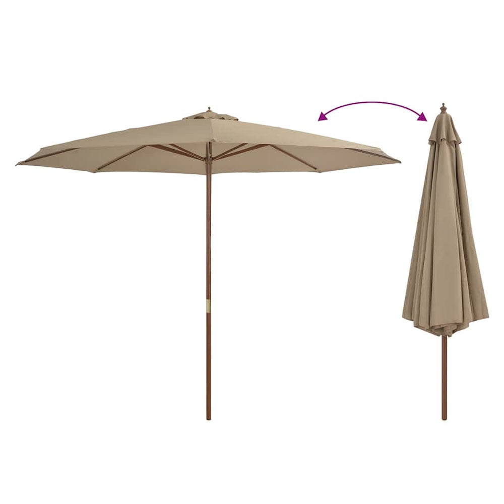 Outdoor patio parasol with wooden pole, taupe, 350cm