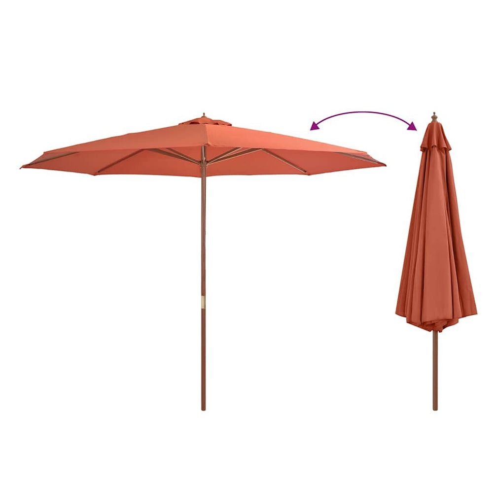 Outdoor parasol with wooden pole, terracotta, 350cm