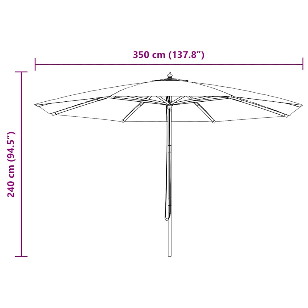 Lauko skėtis nuo saulės su mediniu stulpu, terakota, 350cm