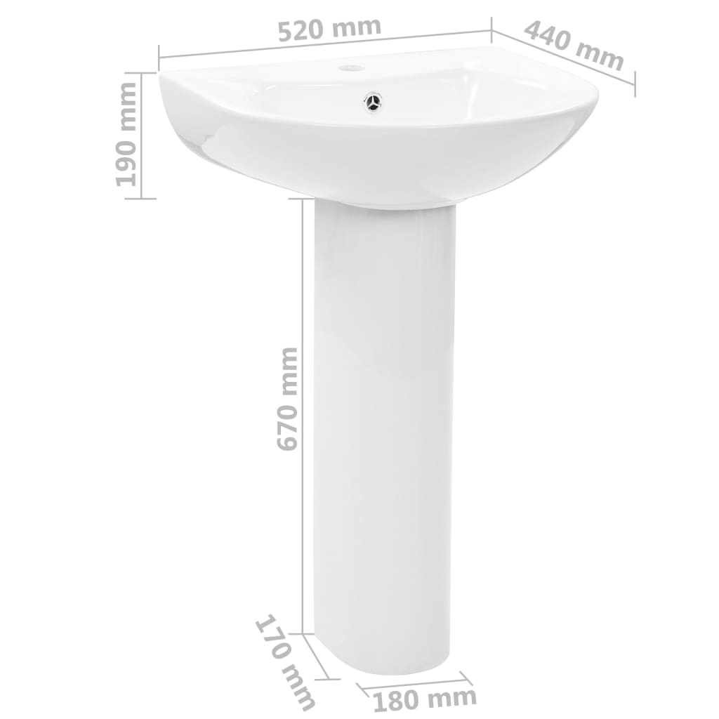 Freestanding basin with pedestal, white, 520x440x190mm, ceramic.