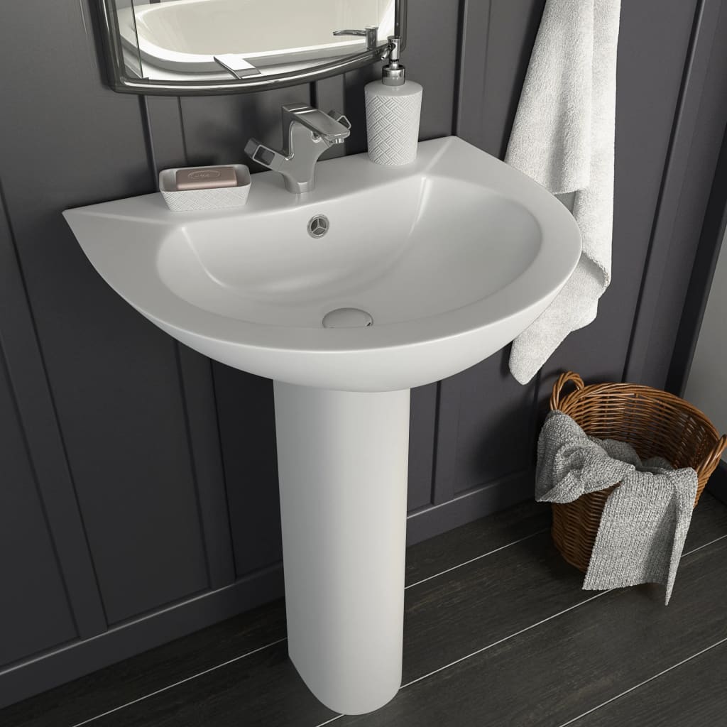 Freestanding basin with pedestal, white, 520x440x190mm, ceramic.