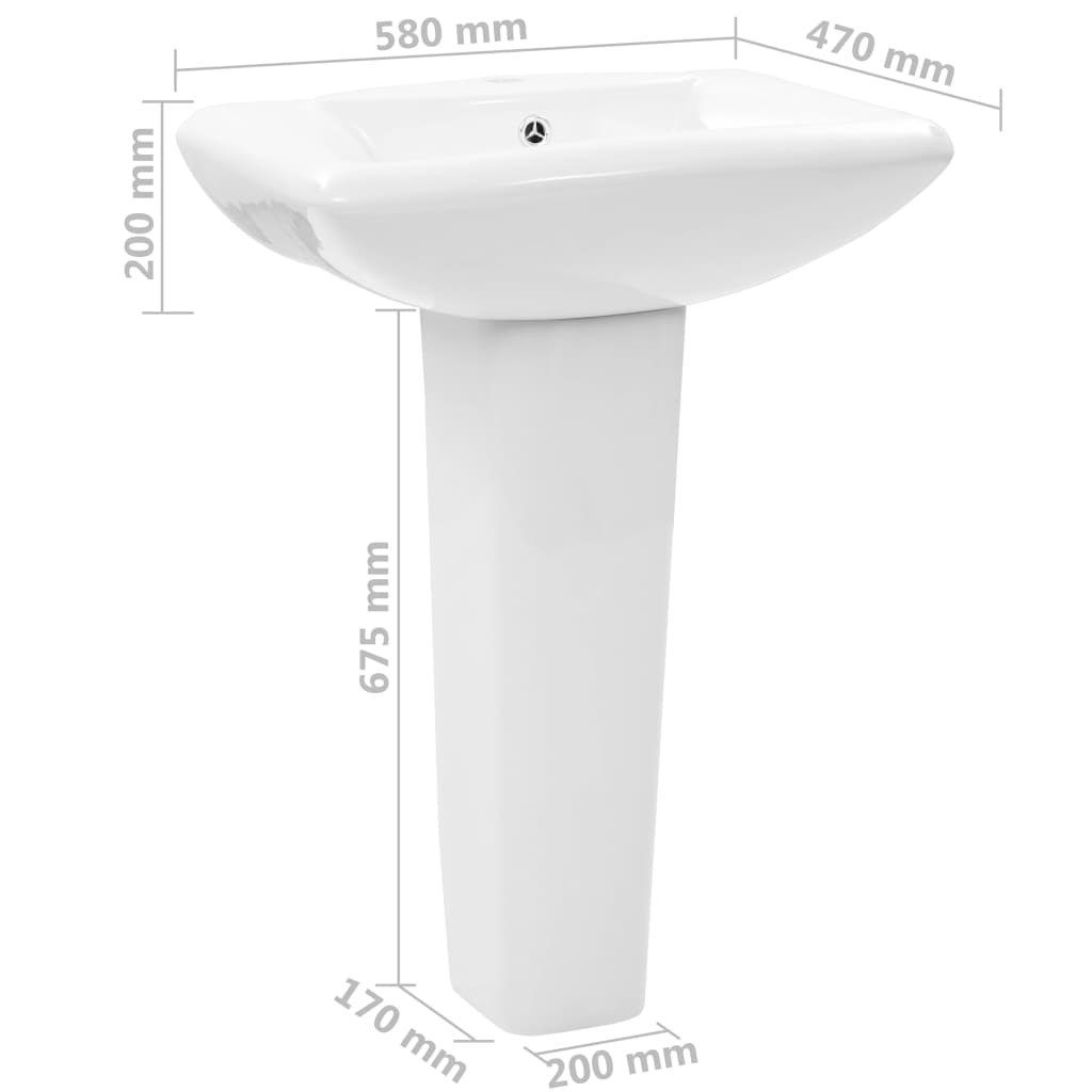 Freestanding washbasin with pedestal, white, 580x470x200 mm, ceramic.
