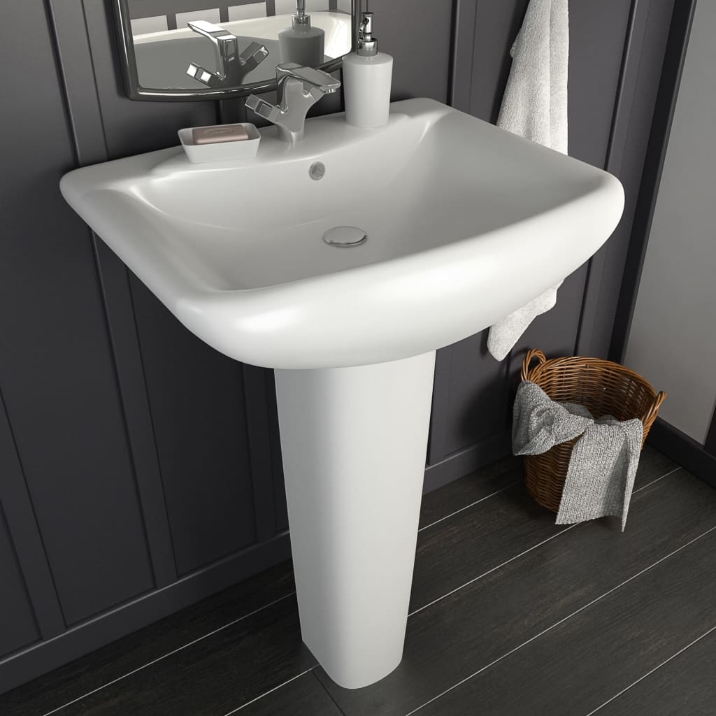 Freestanding washbasin with pedestal, white, 580x470x200 mm, ceramic.