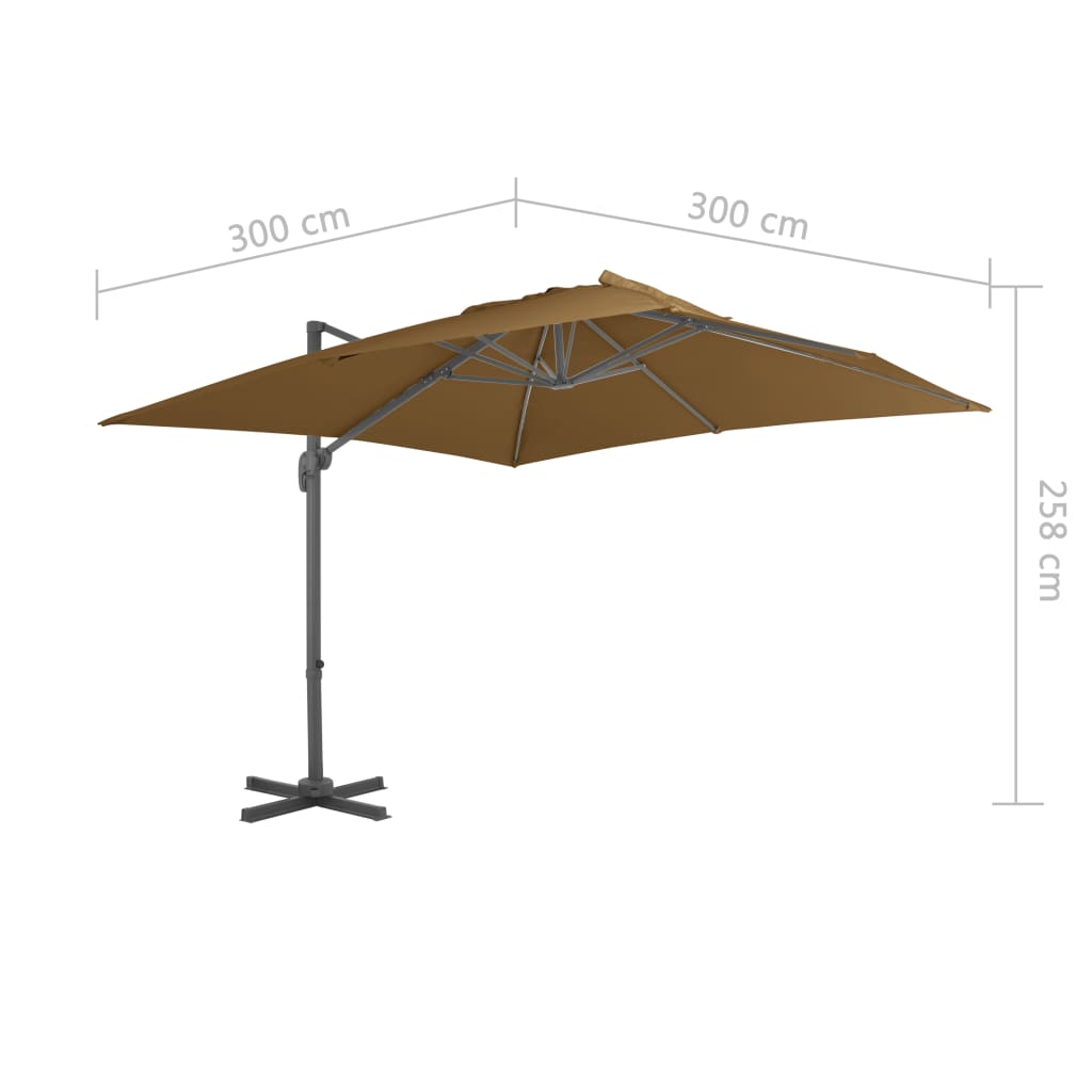 Gembinis sodo skėtis su aliuminio stulpu, taupe, 300x300cm