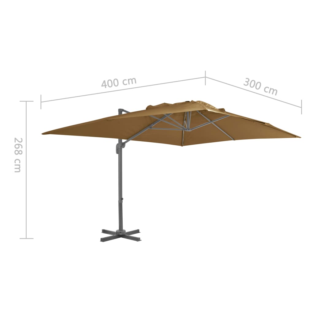 Gembinis sodo skėtis su aliuminio stulpu, taupe, 400x300cm