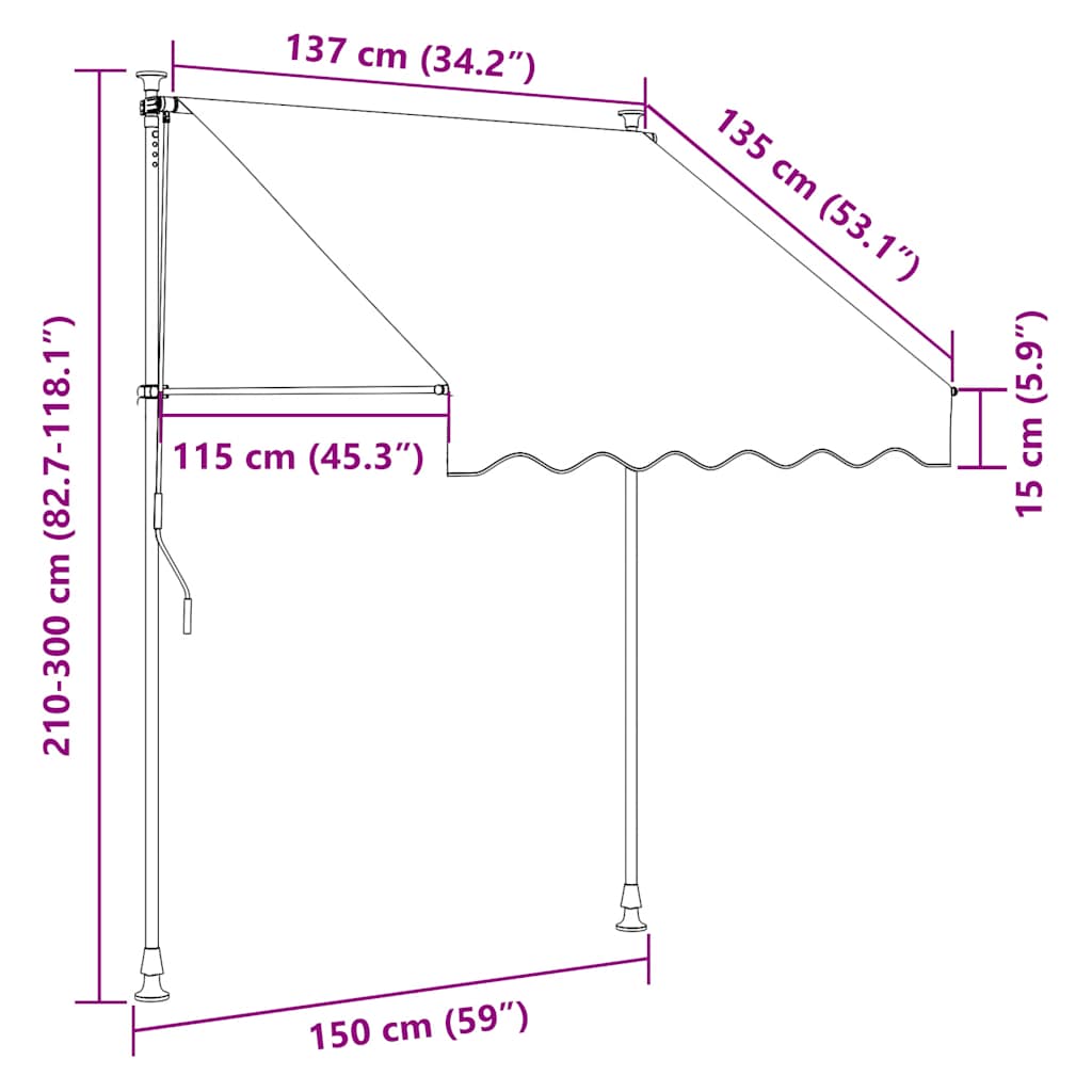 Rankiniu būdu ištraukiama markizė, antracito, 150cm