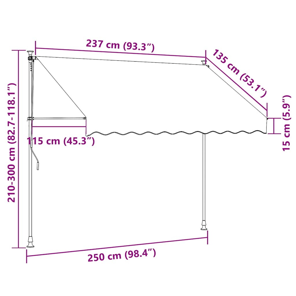 Manual retractable awning, anthracite, 250cm