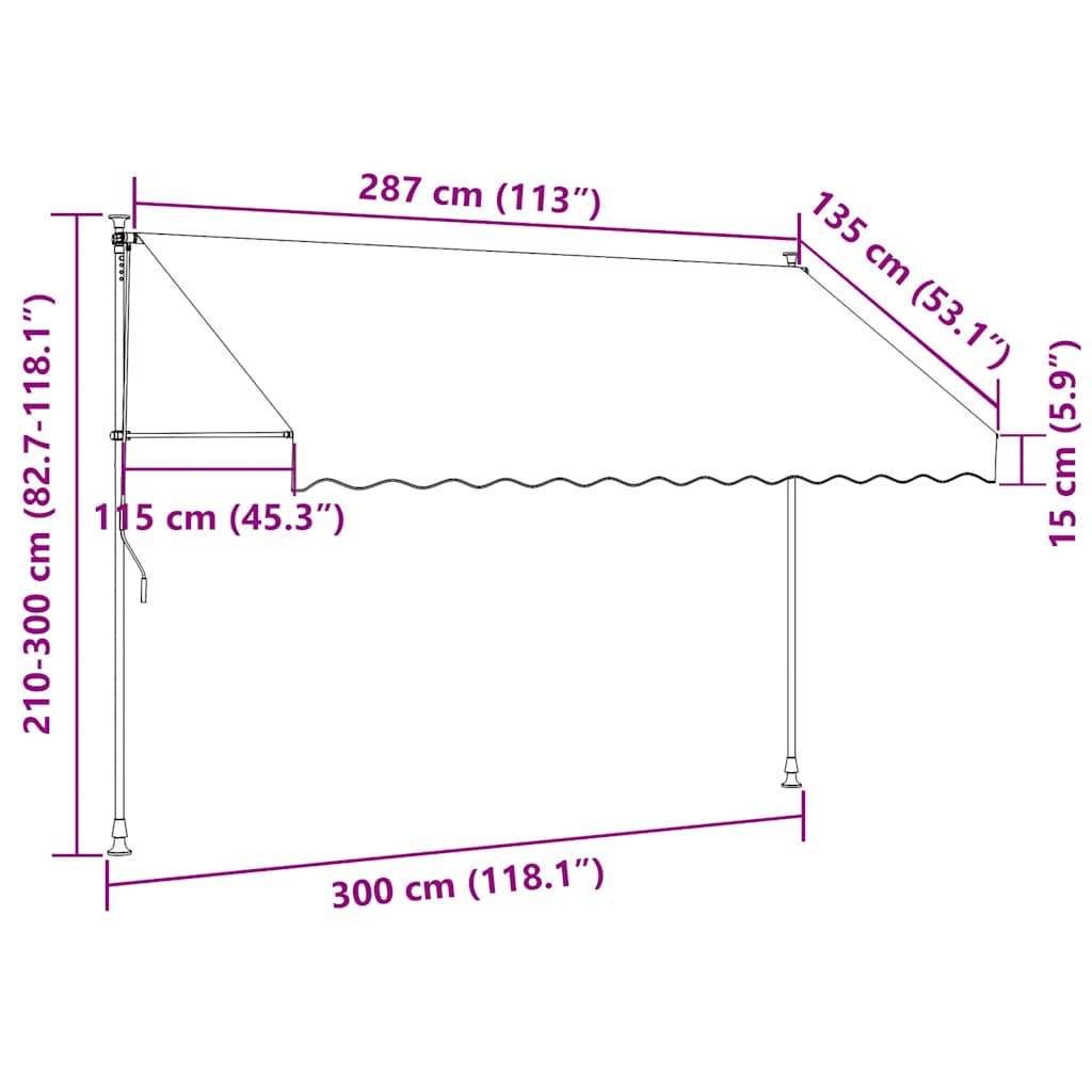 Rankiniu būdu ištraukiama markizė, antracito, 300cm