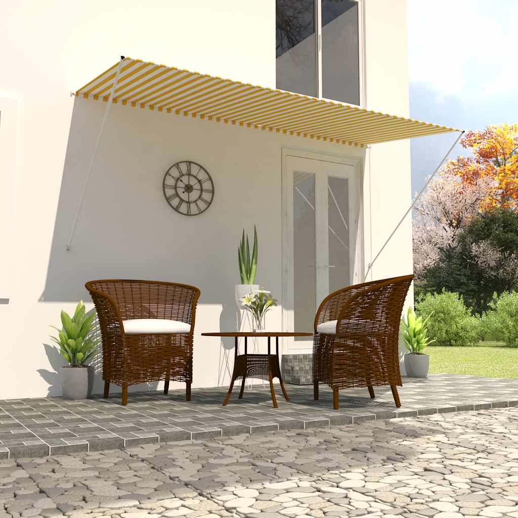 Retractable awning, yellow and white, 300x150cm