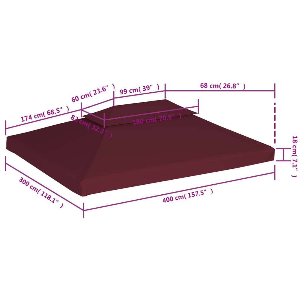 Gazebo cover, burgundy, 4x3m, 310 g/m²