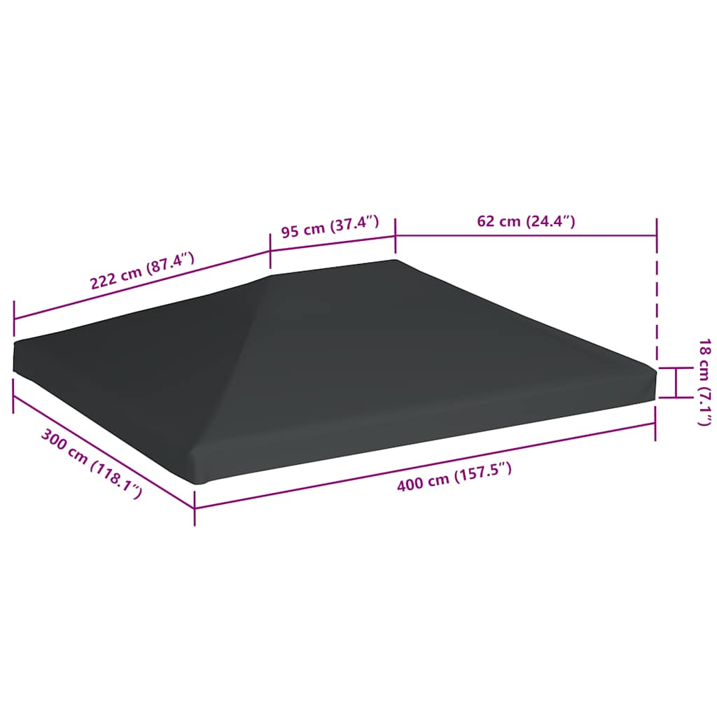 Viršutinis pavėsinės uždangalas, pilkas, 310 g/m², 4x3m