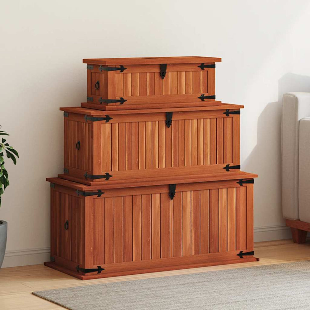 Storage boxes, 3 pcs., solid acacia wood