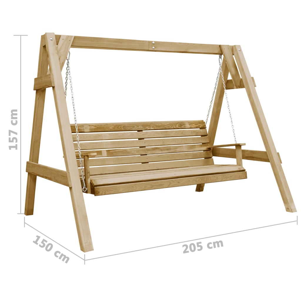 Swing bench, 205x150x157cm, impregnated pine wood