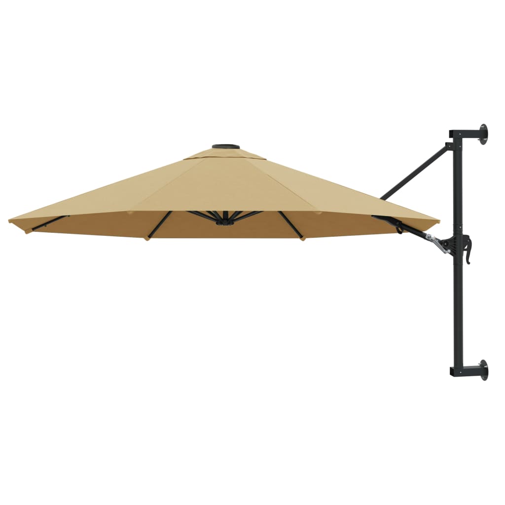 Wall-mounted parasol with pole, taupe, 300cm