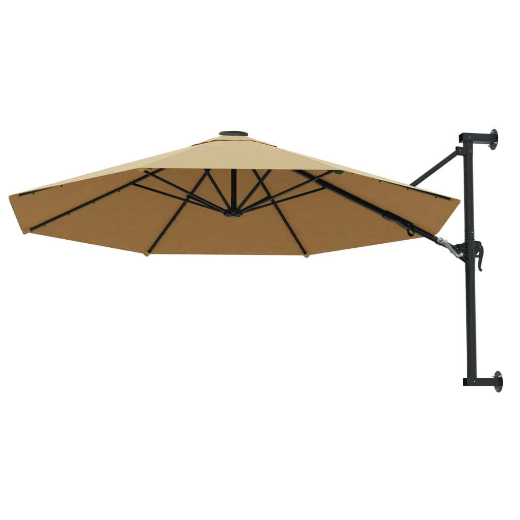 Wall-mounted parasol with pole, taupe, 300cm
