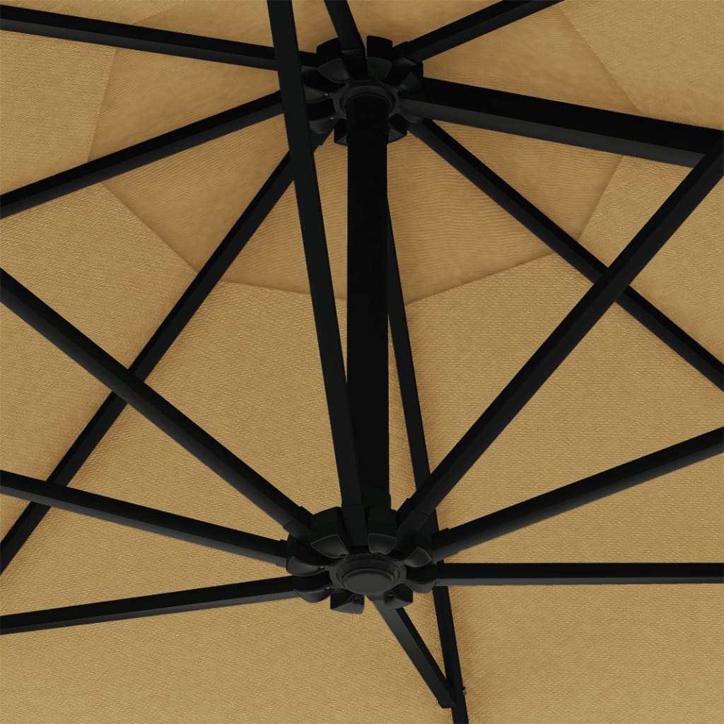 Wall-mounted parasol with pole, taupe, 300cm