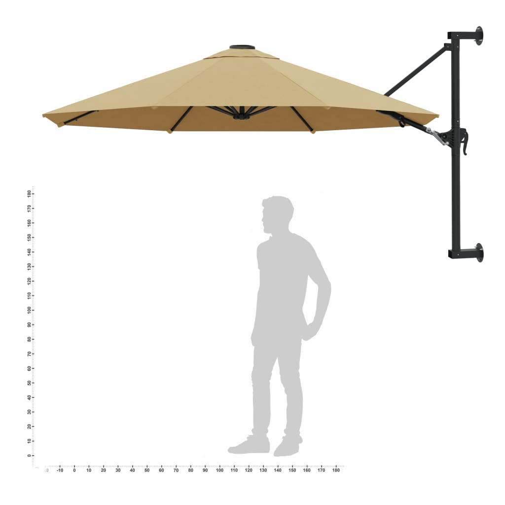 Wall-mounted parasol with pole, taupe, 300cm