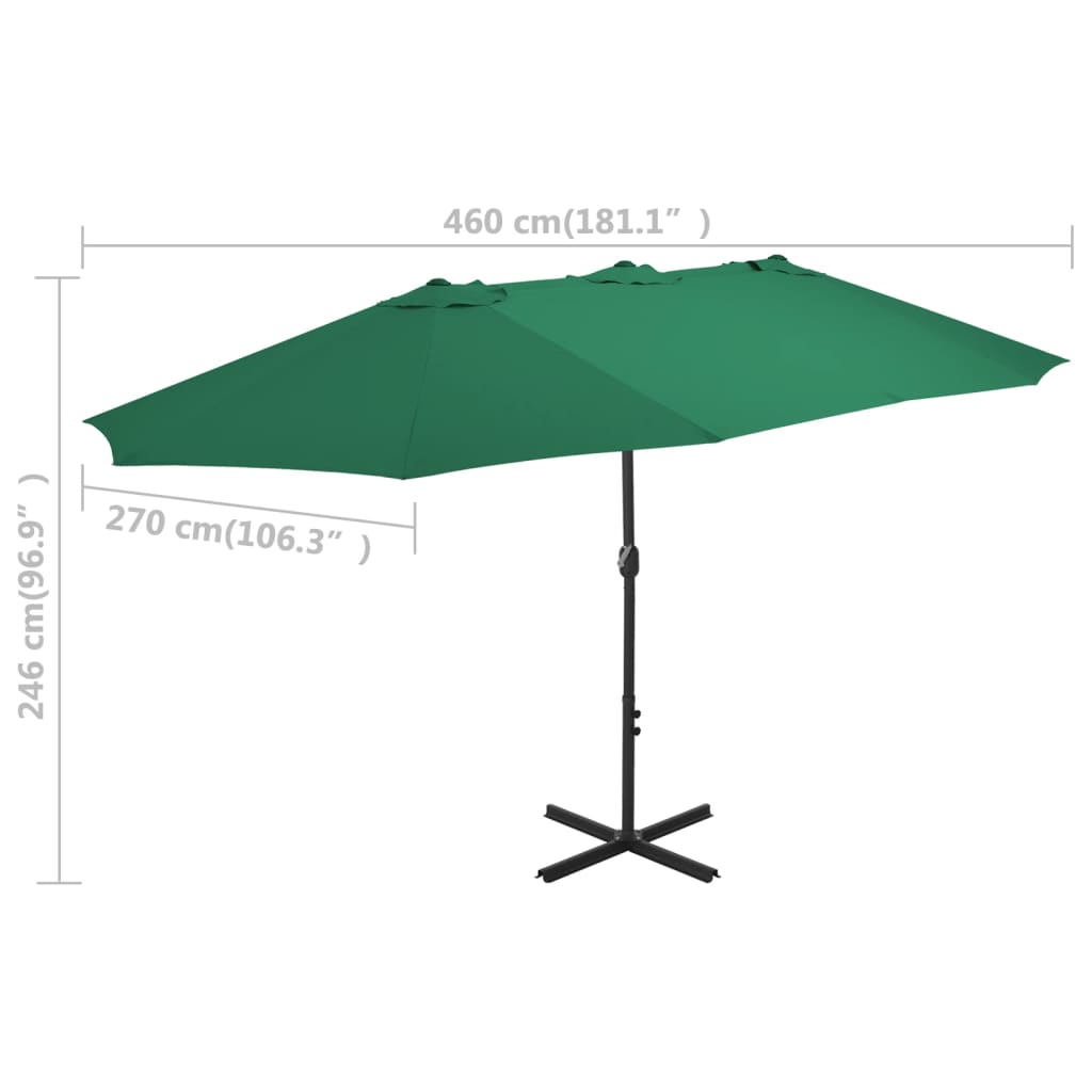 Outdoor parasol with aluminium pole, green, 460x270cm
