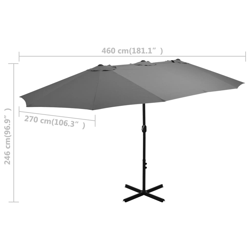 Lauko skėtis su aliuminio stulpu, antracito, 460x270cm