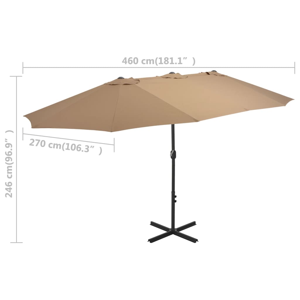 Lauko skėtis nuo saulės su aliuminio stulpu, taupe, 460x270cm