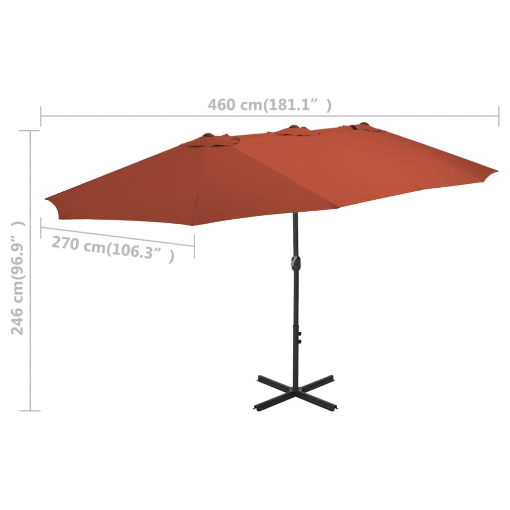 Lauko skėtis su aliuminio stulpu, terakota, 460x270cm