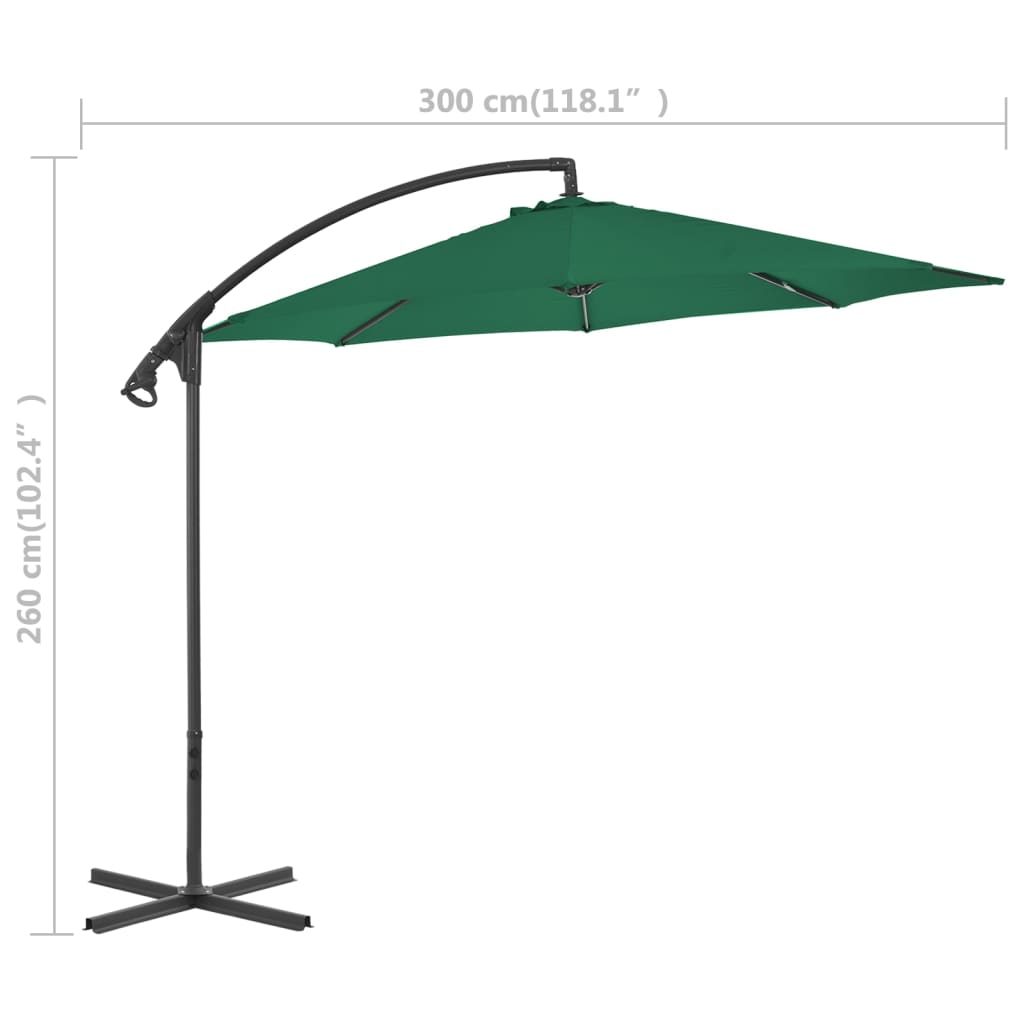 Cantilever Garden Parasol with Steel Pole, Green, 300cm