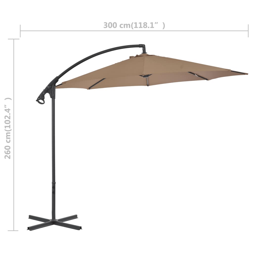 Gembinis sodo skėtis su plieniniu stulpu, taupe, 300cm