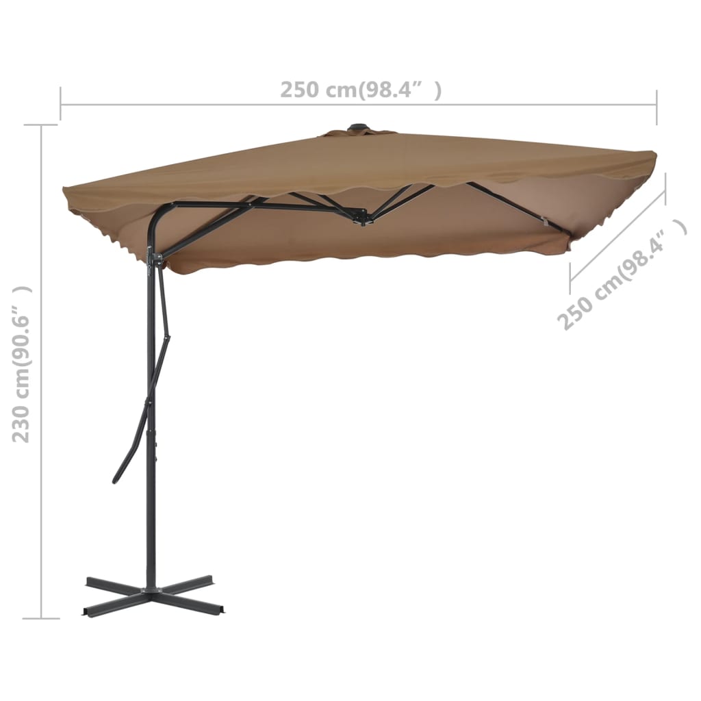 Lauko skėtis nuo saulės su plieniniu stulpu, taupe, 250x250cm