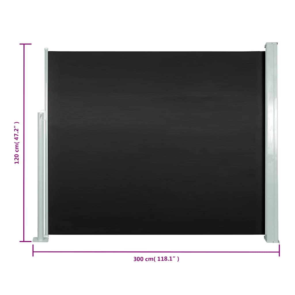 Ištraukiama šoninė pertvara, juodos spalvos, 120x300cm