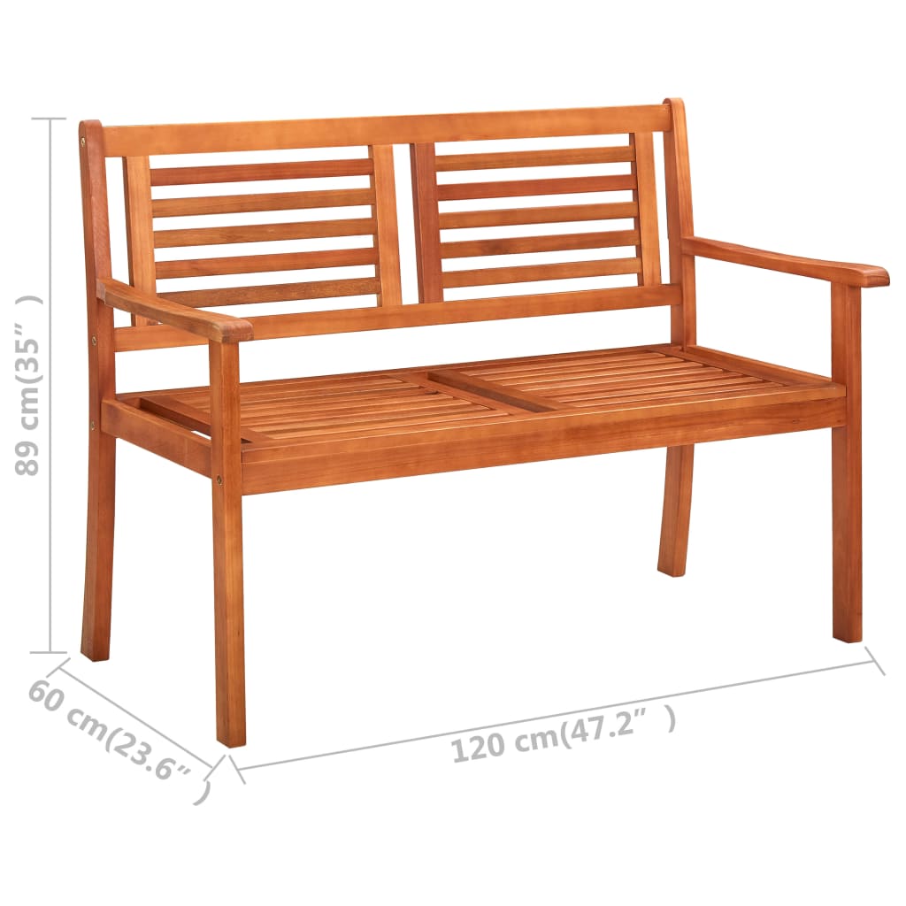 Garden bench, 120 cm, two-seater, solid eucalyptus wood